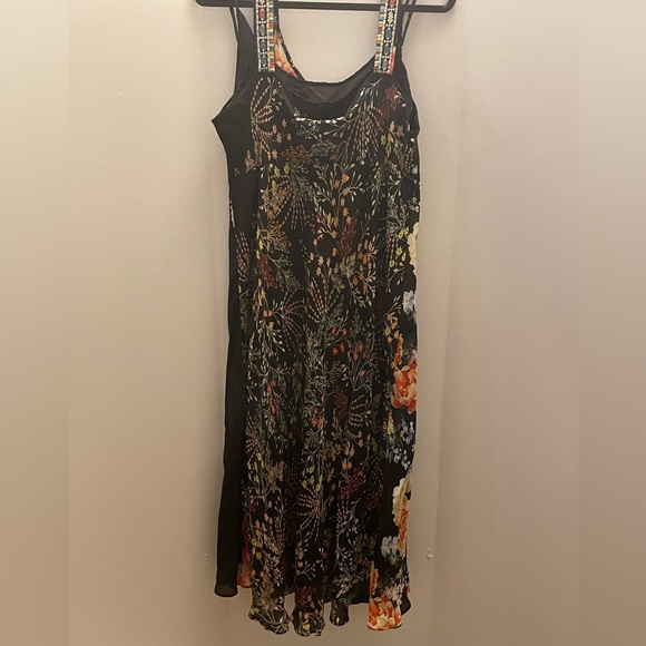 JOHNNY WAS, ELEGANT MIXED FLORAL PRINT, MAXI DRESS BLACK SILK LINING SIZE PXXL - Picture 11 of 16
